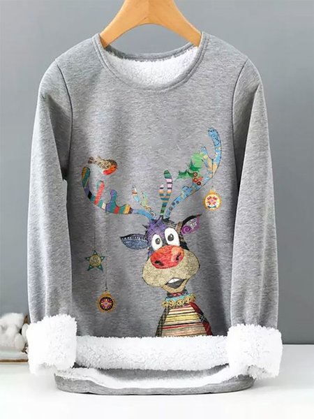 

Fluff/Granular Fleece Fabric Casual Cartoon Sweatshirt, Gray, Sweatshirts & Hoodies