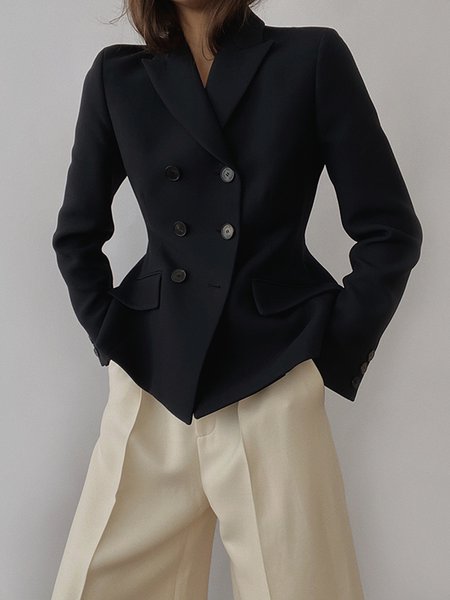 

Regular Fit Plain Urban Lapel Collar Blazer, Black, Blazers