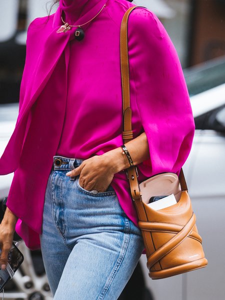 

Loose Urban Turtleneck Plain Shirt, Deep pink, Blouses and Shirts
