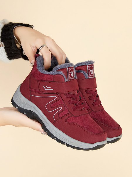 

Line Design Synthetic Leather Stitching Windproof Plus Fleece For Warmth Velcro Cotton Boots, Datered, Boots