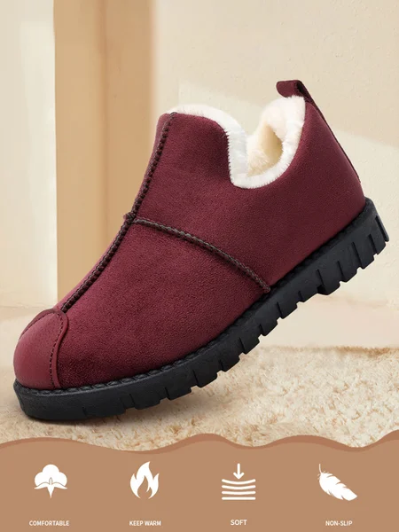 

Solid Color Waterproof Faux Suede Warm Fleece Snow Boots, Red, Women Shoes