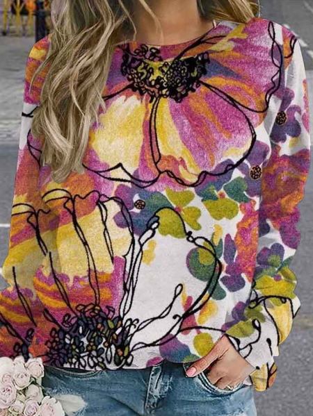 

Crew Neck Loose Abstract Casual T-Shirt, Red, T-Shirts