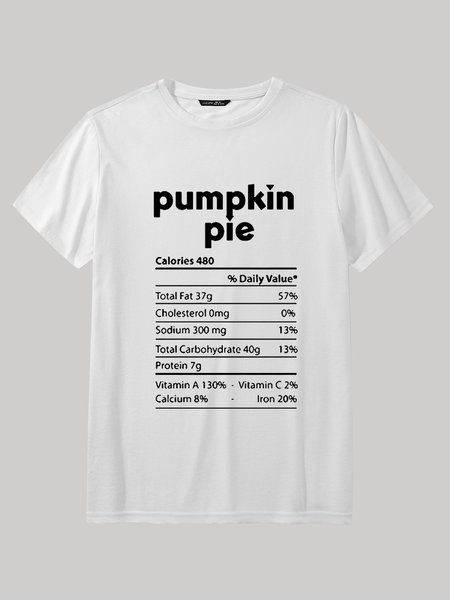 

Men's Pumpkin Pie Thanksgiving Food Crew Neck Casual Cotton T-Shirt, White, T-shirts