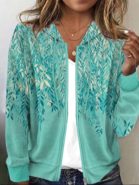 

Hoodie Loose Casual Leaf Jacket, Green, Jackets