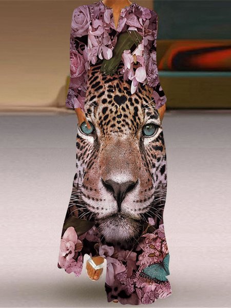 

Casual Animal V neck Dress With No, Color15, Dresses