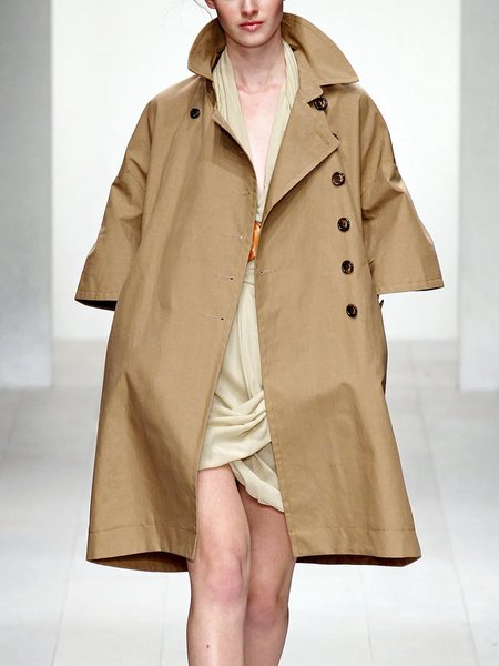 

Urban Plain Lapel Collar Loose Trench Coat, Khaki, Coats