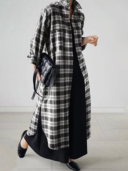 

Urban Loose Plaid Shirt Collar Blouse, As picture, Blouses and Shirts