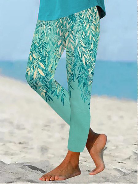 

Knitted Leaf Casual Legging, Green, Leggings