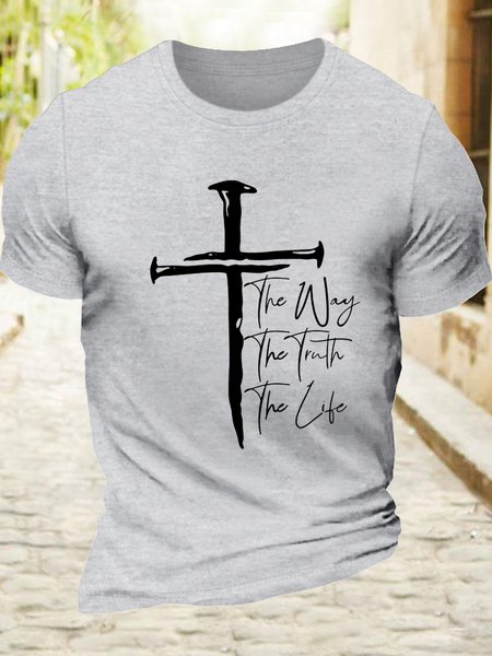 

Men's Christian Cross Casual Crew Neck T-Shirt, Light gray, T-shirts