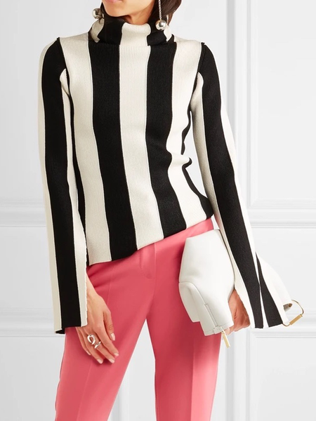 

Regular Fit Urban Striped Long Sleeve Turtleneck Sweater, Black-white, Pullovers
