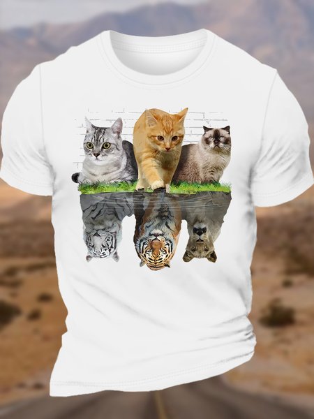 

Men's Cute Cats Reflected In Tigers Cat Lover Casual T-Shirt, White, T-shirts