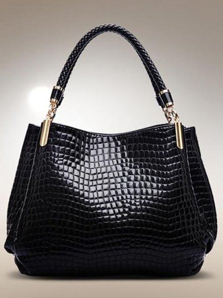 

Shiny Crocodile Faux Leather Urban Commuter Handbag, Black, Bags