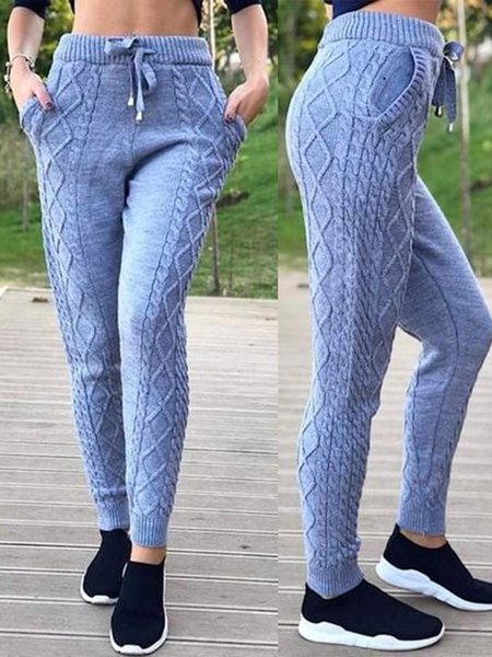 

Drawstring Casual Pants, Blue, Pants