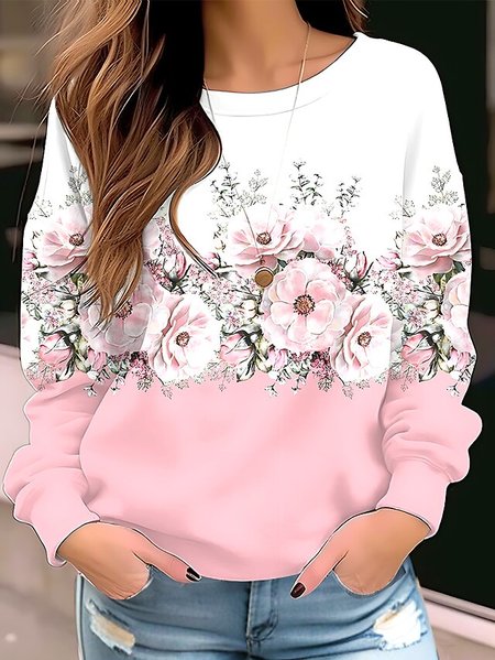 

Loose Floral Casual Crew Neck Sweatshirt, Pink, Sweatshirts & Hoodies