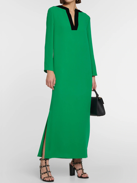 

Color Block Long Sleeve Loose Others Urban Maxi Dress, Green, Maxi Dresses