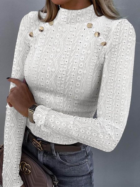 

Buckle Loose Casual Plain Shirt, White, Shirts & Blouses