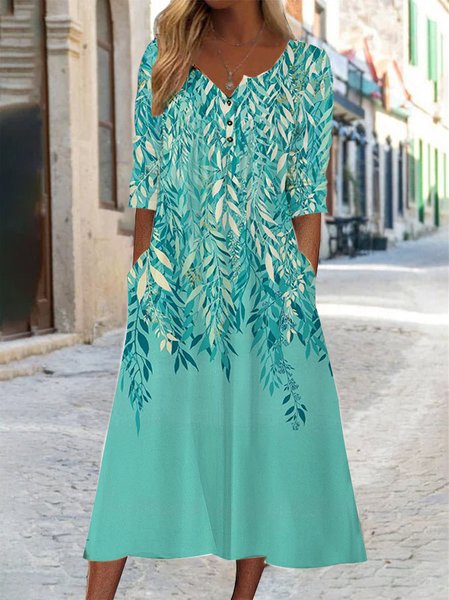 

Casual Leaf Crew Neck Dress With No Belt, Green, Dresses