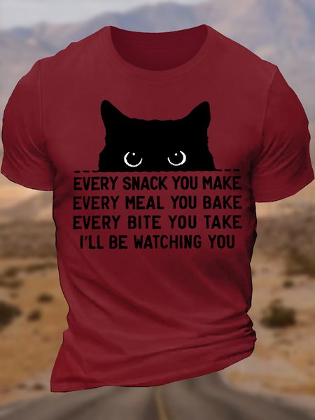 

Men's Letters Cat Lover Cotton Casual T-Shirt, Red, T-shirts
