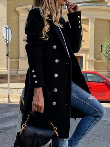 

Lapel Collar Loose Casual Plain Coat, Black, Coats