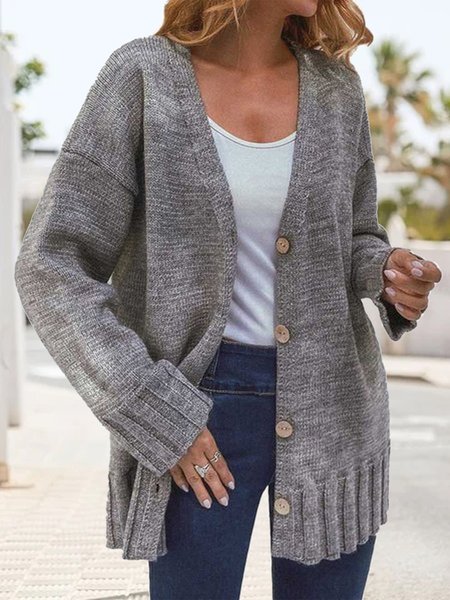 

Buttoned Casual Plain Cardigan, Gray, Sweaters