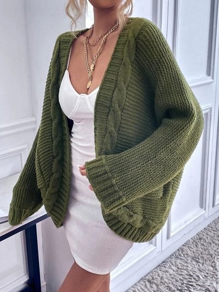 

Wrap Plain Acrylic Casual Cardigan, Green, Sweaters
