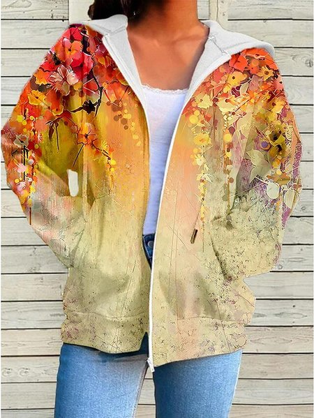 

Floral Hoodie Loose Casual Kimono, Yellow, Coats