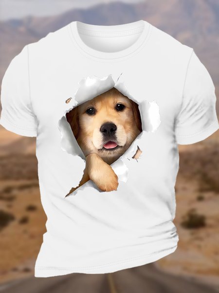 

Men's Crew Neck Dog Lover Casual Cotton Letters T-Shirt, White, T-shirts