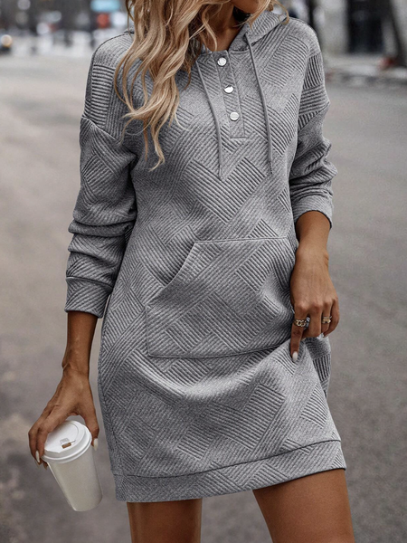 

Casual Buttoned Hoodie Sweashirt Dress, Gray, Mini Dresses