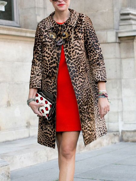 

Leopard Crew Neck Loose Urban Trench Coat, Coats