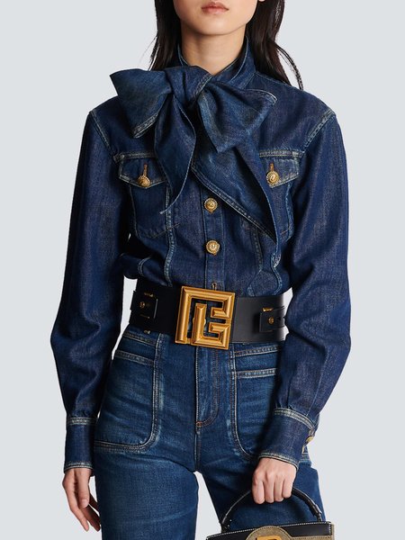 

Regular Fit Urban Plain Denim Blouse, Blue, Blouses and Shirts