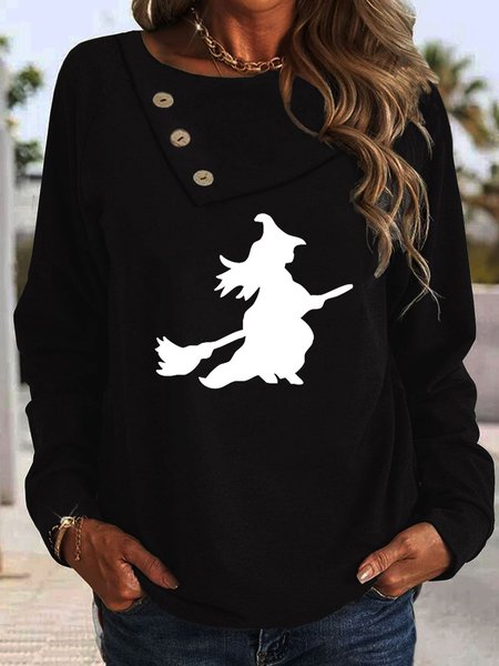 

Shawl Collar Long Sleeve Halloween Buckle Regular Micro-Elasticity Loose TUNIC Shirt For Women, Black, Blouses
