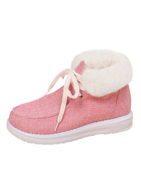

Warm Fleece Lapel Lightweight Lace-up Ankle Boots, Pink, Boots
