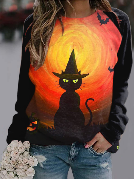

Crew Neck Casual Loose Halloween Sweatshirt, Black-orange, Hoodies&Sweatshirts