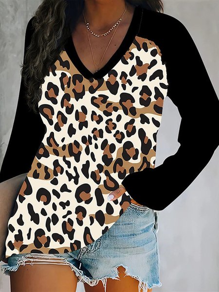 

Casual Floral V Neck Long Sleeve T-shirt, Yellow, T-shirts