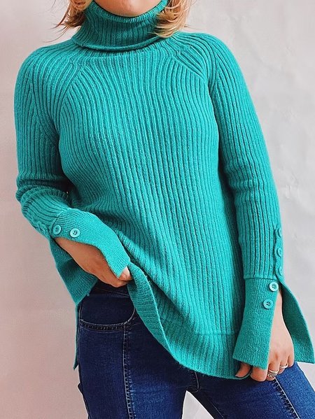 

Yarn/Wool Yarn Plain Casual Sweater, Green, Sweaters
