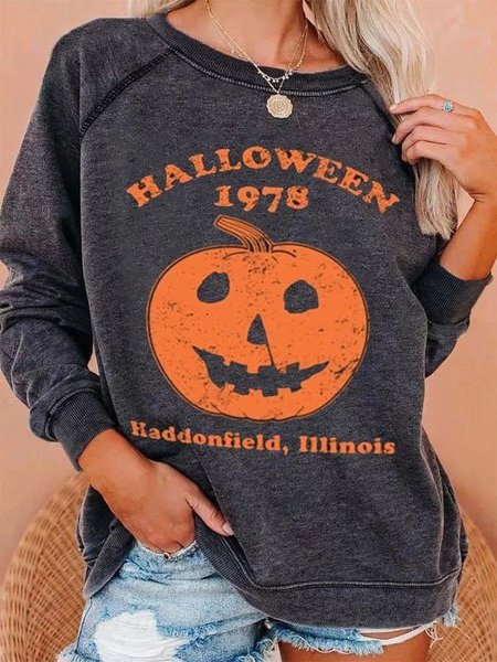

Casual Crew Neck Halloween (pumpkin) Sweatshirt, Deep gray, Hoodies & Sweatshirts