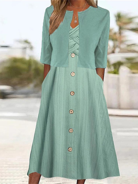 

Women's Casual Plain Printed Two-Piece Dress Urban Resort Clothing, Green, Dresses