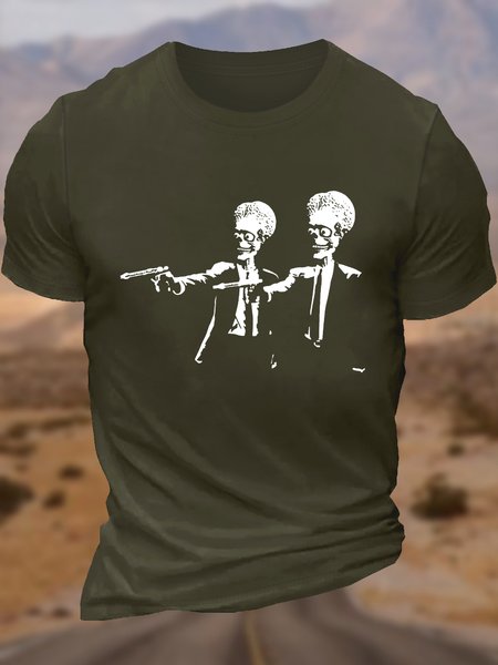 

Men's Mars Attacks Tim Burton Pulp Fiction Letters Casual Cotton T-Shirt, Green, T-shirts