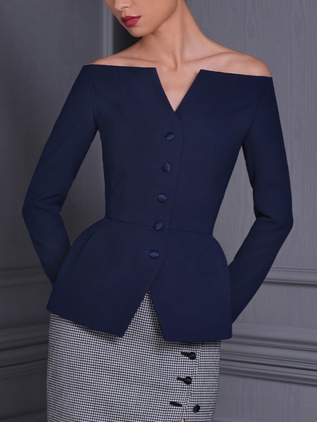 

Plain Cold Shoulder Elegant Blouse, Deep blue, Blouses and Shirts