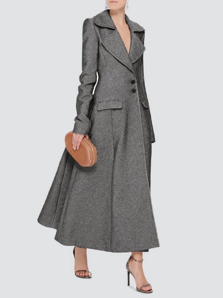 

Lapel Collar Regular Fit Elegant Plain Coat, Gray, Coats