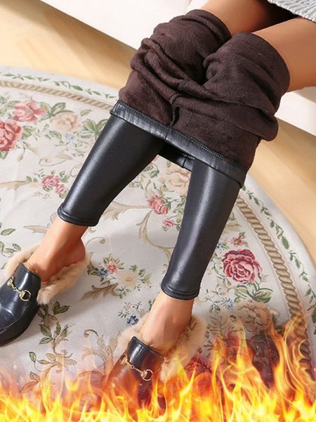 

Casual Plain Pants, Black, Pants