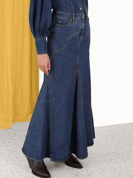 

Loose Denim Plain Urban Denim Skirt, Blue, Denim Skirts