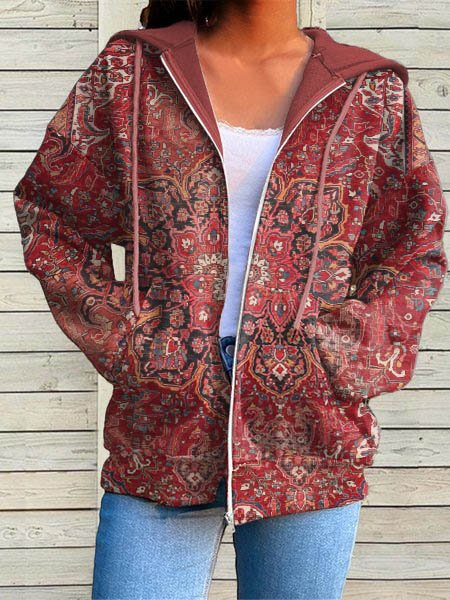 

Knitted Casual Ethnic Loose Jacket, Red, Jackets