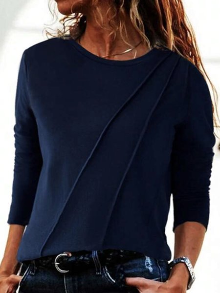 

Women Plain Crew Neck Casual Long Sleeve T-shirt, Blue, Long Sleeves