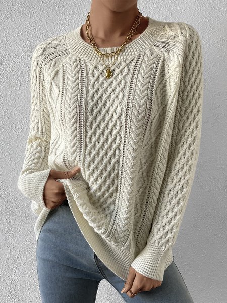 

Loose Plain Crew Neck Casual Sweater, Beige, Sweaters