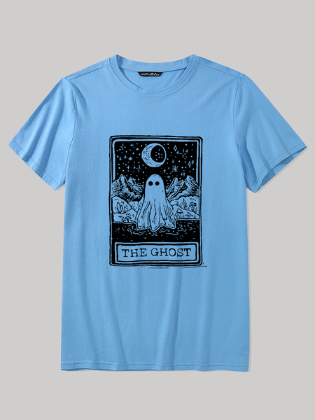 

Men's The Ghost Halloween Casual Cotton T-Shirt, Light blue, T-shirts