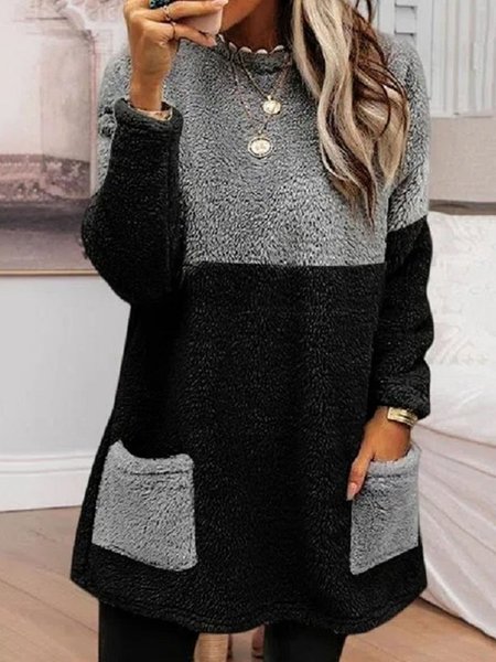 

Casual Color Block Loose Crew Neck Sweatshirt, Black, Hoodies & Sweatshirts