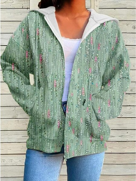 

Geometric Hoodie Loose Casual Kimono, Green, Coats