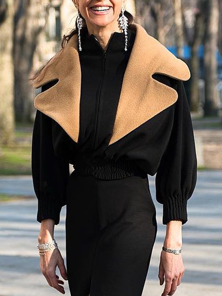 

Color Block Urban Loose Lapel Collar Jacket, Black, Jackets