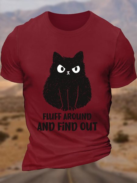 

Men's Fluff Around And Find Out Cat Lover Casual T-Shirt, Red, T-shirts